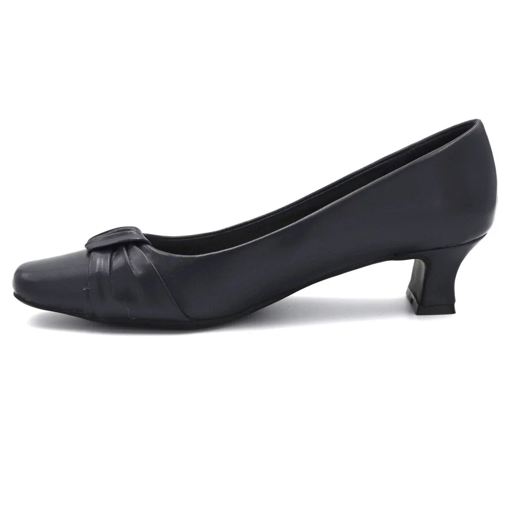 Easy Street Pumps Women 5.5 Navy Blue Kitten Heel Square Toe Knotted Dress Shoes - Picture 4 of 15